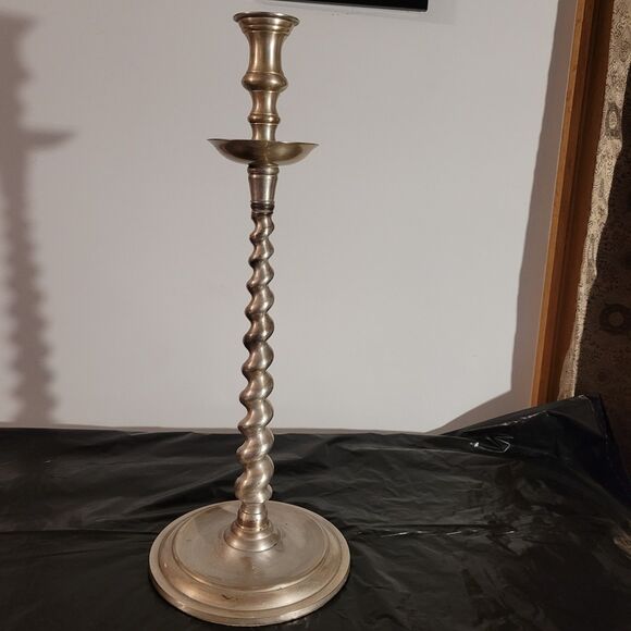 Silver Pewter Chunky Swirl Twisted Spiral Silver Candlestick Holders 20.5" - Picture 1 of 10